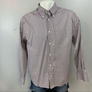 Eddie Bauer Wrinkle Resistant Long Sleeve Button Shirt Plaid Contrasting Trim